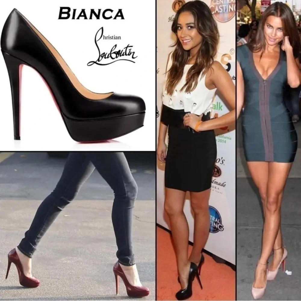 Christian Louboutin Bianca 120mm platform pumps Napa black leather. EU 37